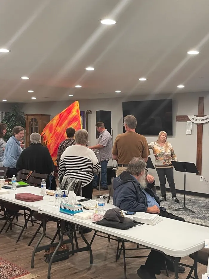 Worship night with banners and musicians